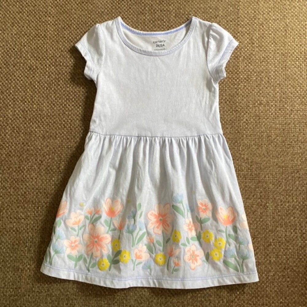 Carter's Blue Stripe Floral Print Dress 2T